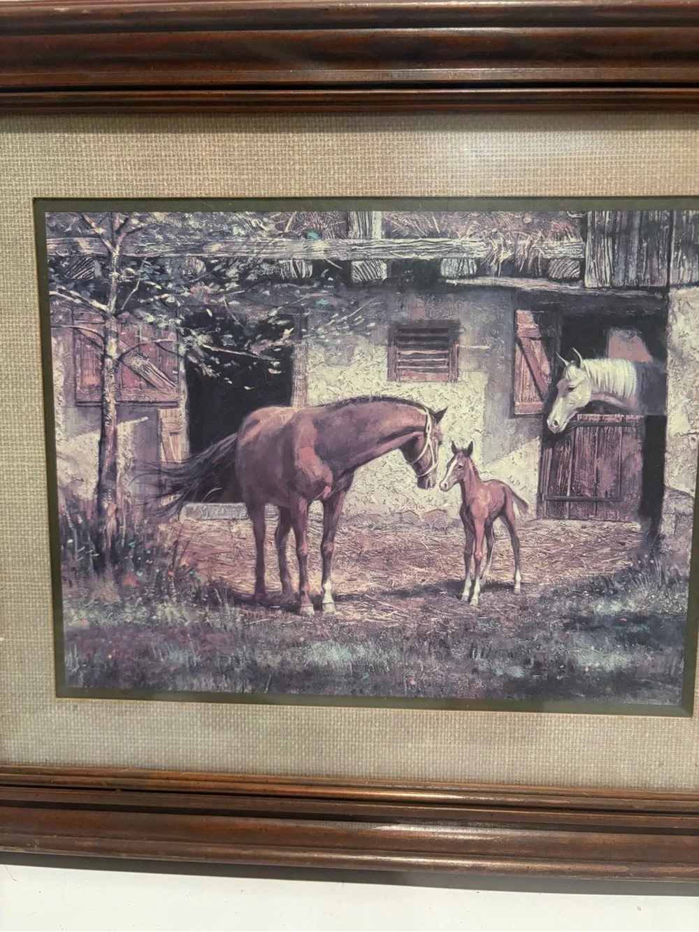 Home Interiors Brown Framed Horse Family Artwork (1980s)
